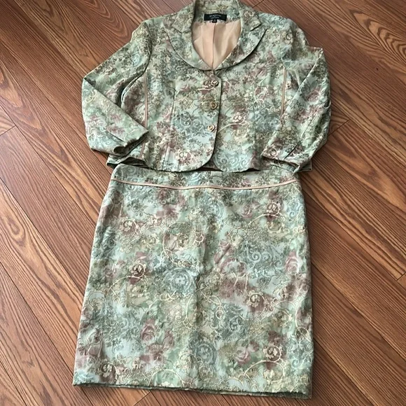 Vintage Larry Levine Signature broquet jacquard Skirt Set suit cotton poly 18 - Picture 12 of 13